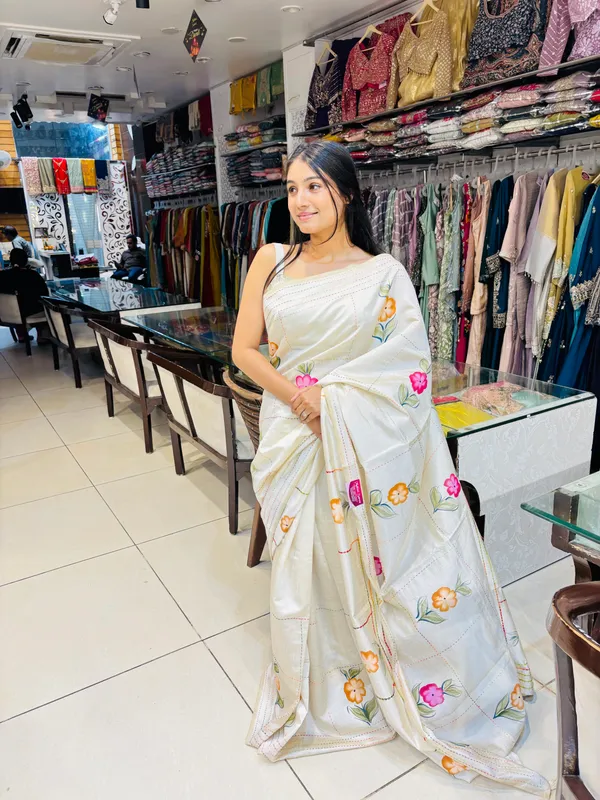 Cream_Floral_Embroidered_Silk_Blend_Saree_For_Women