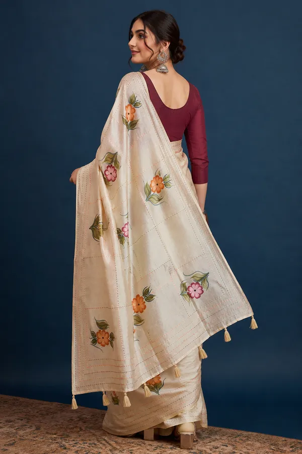 Cream_Floral_Embroidered_Silk_Blend_Saree_For_Women