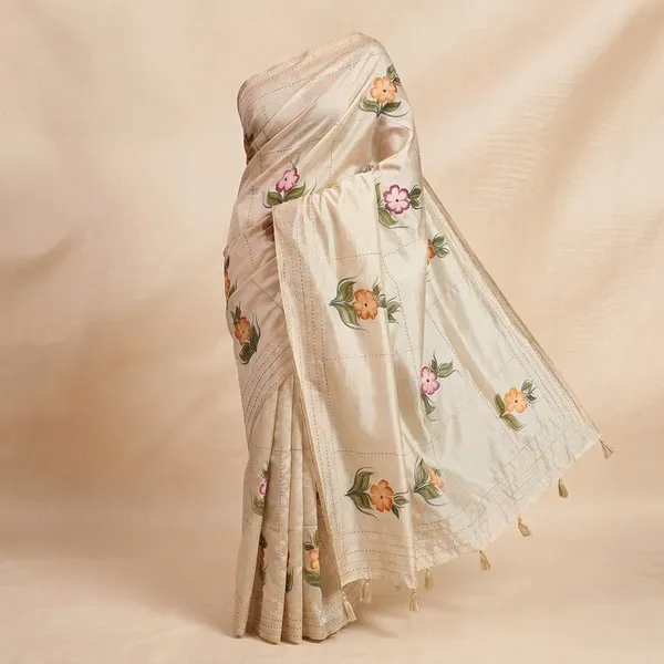 Cream_Floral_Embroidered_Silk_Blend_Saree_For_Women