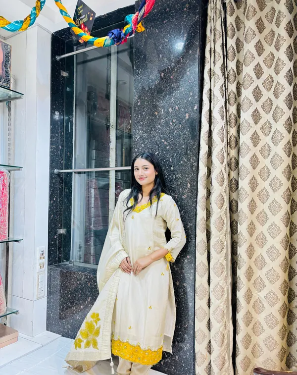 Ivory_Yellow_Floral_Handwork_3-Piece_Suit_Set_for_Women