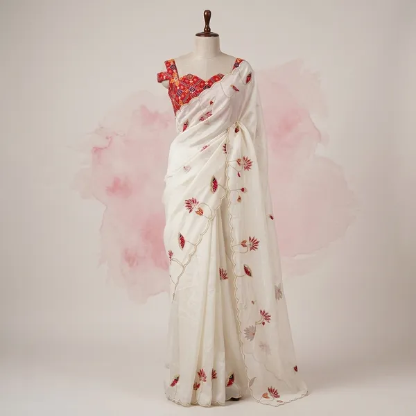 Timeless_Off_White_Organza_With_Statement_Red_Patola_Blouse_Saree