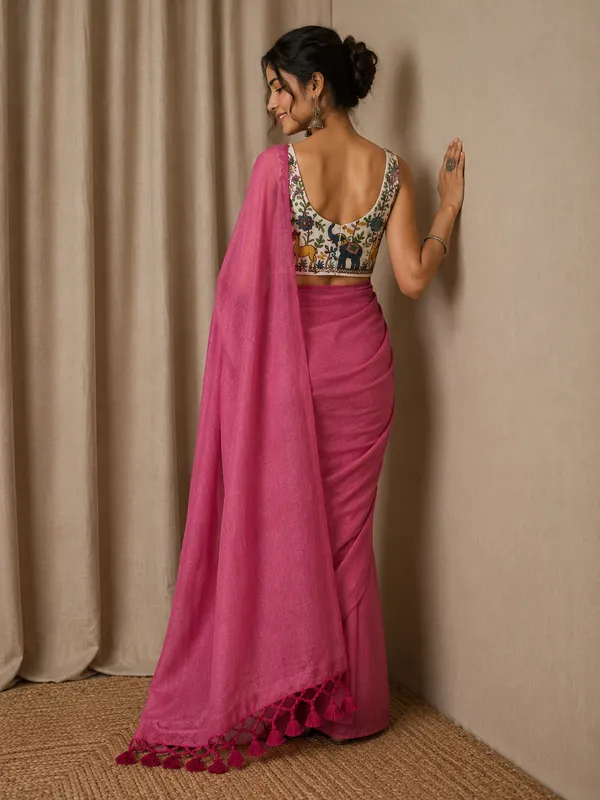 Pink_Linen_Cotton_Saree_with_Embroidered_Blouse