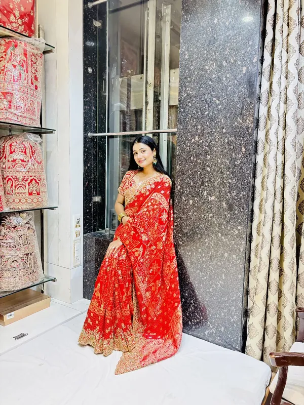 Red_Designer_Saree_with_Heavy_Handwork_&_Golden_Zari_Work