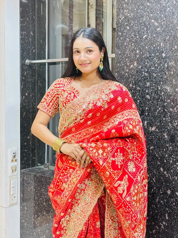 Red_Designer_Saree_with_Heavy_Handwork_&_Golden_Zari_Work