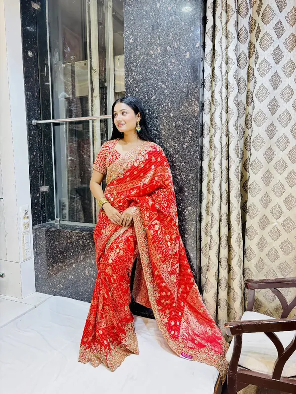 Red_Designer_Saree_with_Heavy_Handwork_&_Golden_Zari_Work