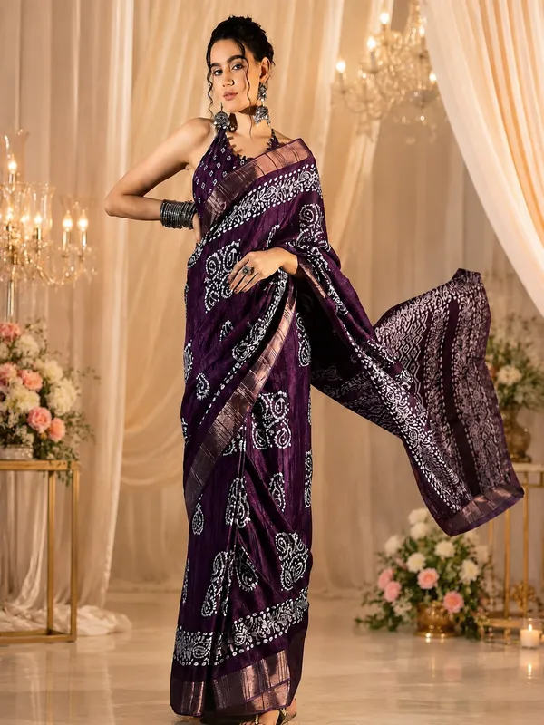 Royal_Purple_Batik_Silk_Saree_with_Zari_Border