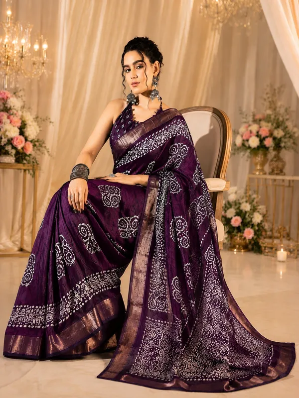 Royal_Purple_Batik_Silk_Saree_with_Zari_Border