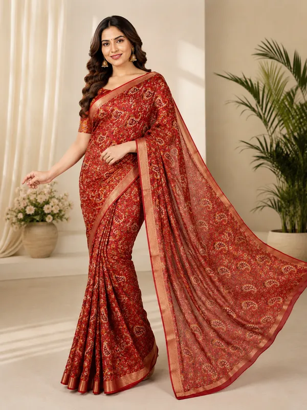 Soft_Leena_Chiffon_Red_Saree
