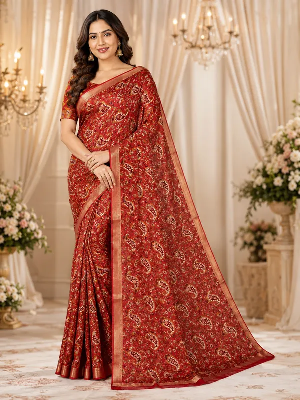 Soft_Leena_Chiffon_Red_Saree