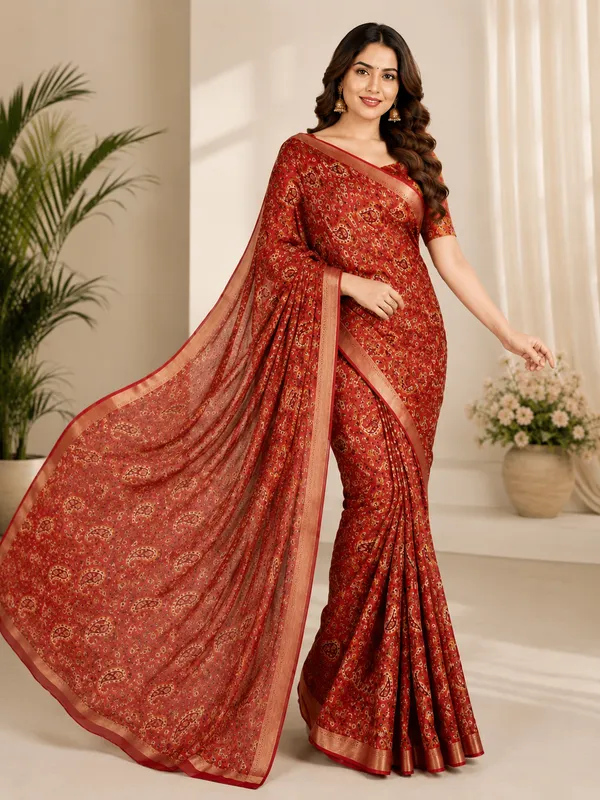 Soft_Leena_Chiffon_Red_Saree
