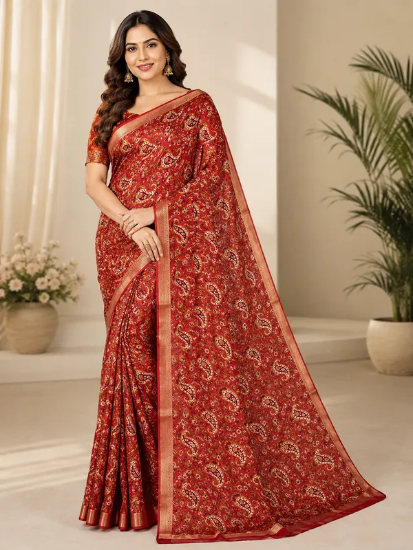 Soft_Leena_Chiffon_Red_Saree