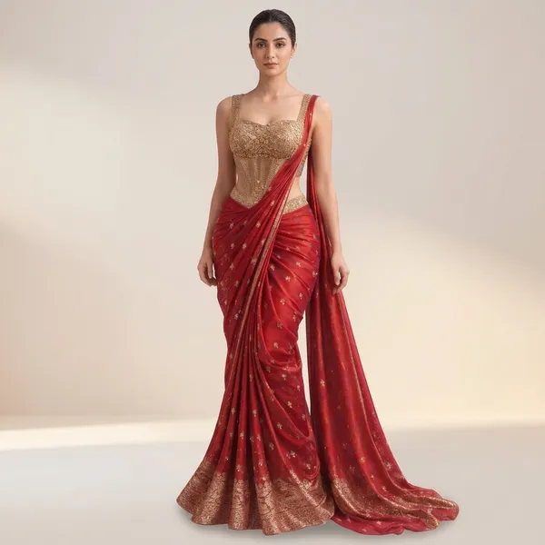 Red_Silk_Embroidered_Saree_With_Gold_Blouse