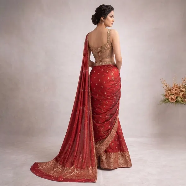 Red_Silk_Embroidered_Saree_With_Gold_Blouse
