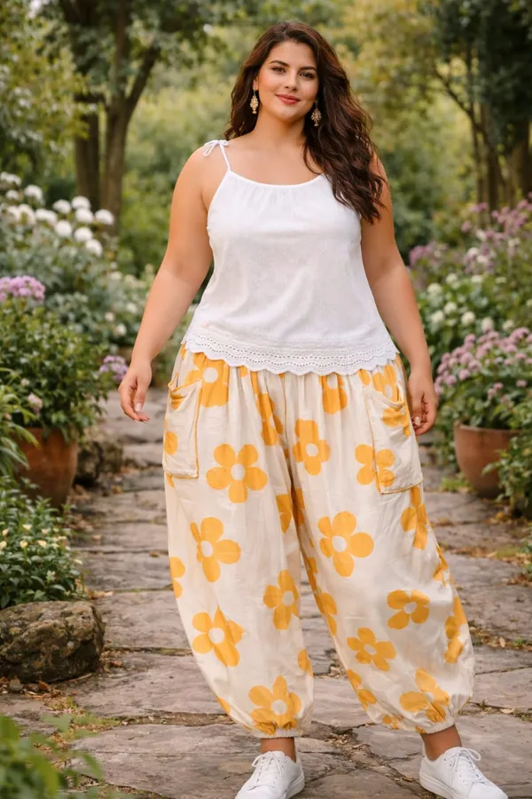 Yellow_Floral_Print_Wide_Leg_balloonPants_for_Women