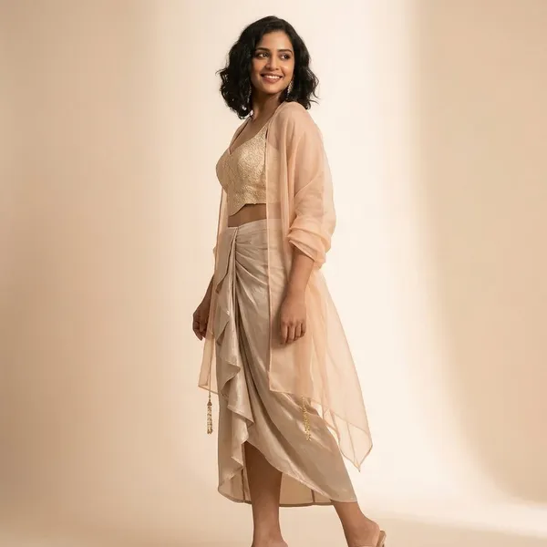 Beige_Embellished_coset_Top_with_Draped_Skirt_&_tissue_cape_Set_for_Women