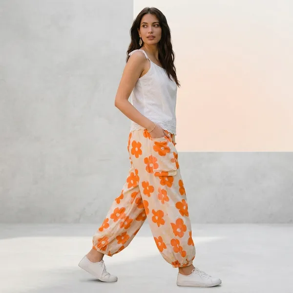 White_And_Orange_Floral_Print_Palazzo_Pants_For_Women