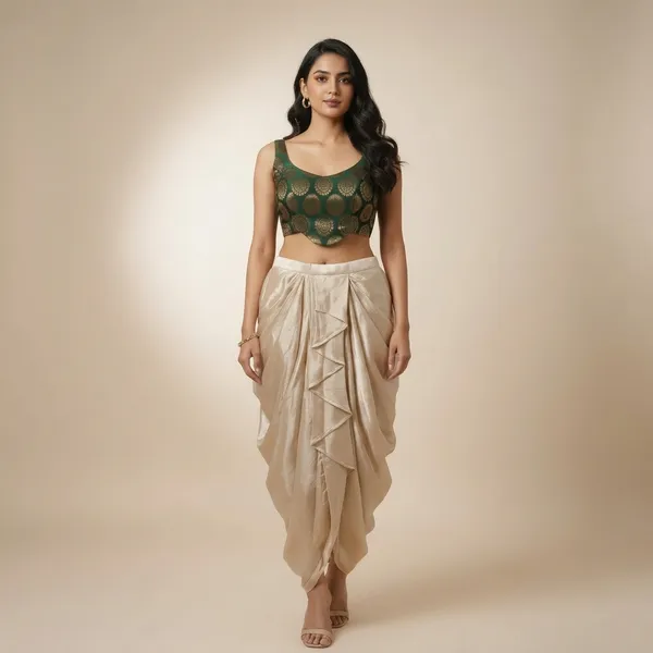 Green_Embroidered_Crop_Top_With_Cream_Dhoti_Pants_Set