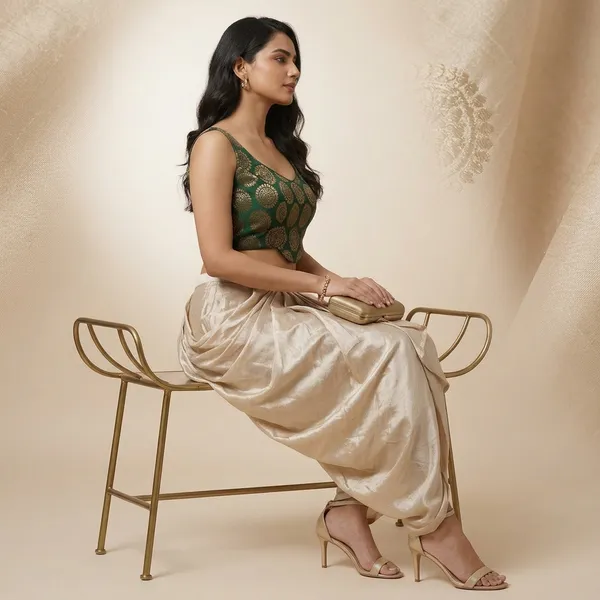 Green_Embroidered_Crop_Top_With_Cream_Dhoti_Pants_Set