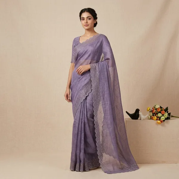 Purple_Tissue_crape_Embellished_Scalloped_Saree_With_unstiched_Blouse