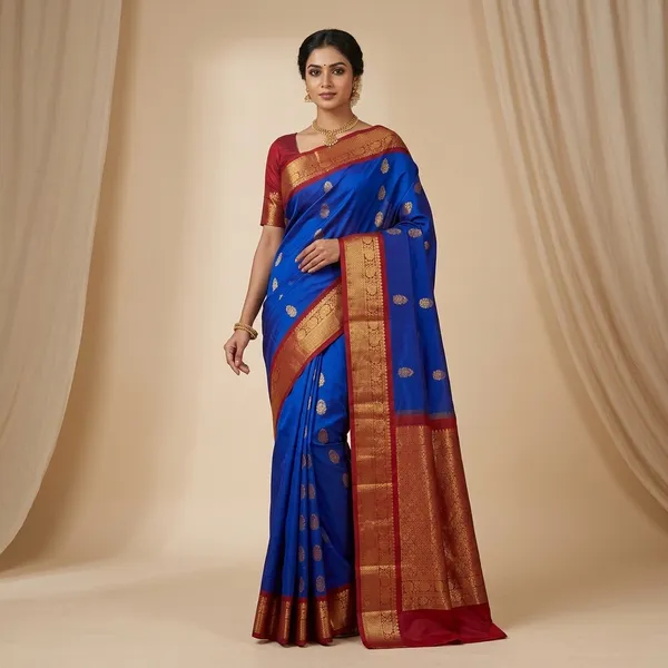 Maroon_&Royal_Blue_border_Mysore_Silk_Saree_and_Gold_Zari_Work