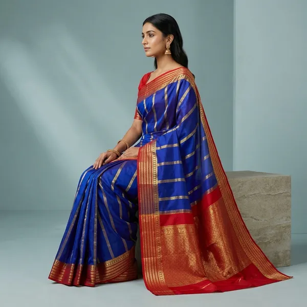 Maroon_&Royal_Blue_border_Mysore_Silk_Saree_and_Gold_Zari_Work