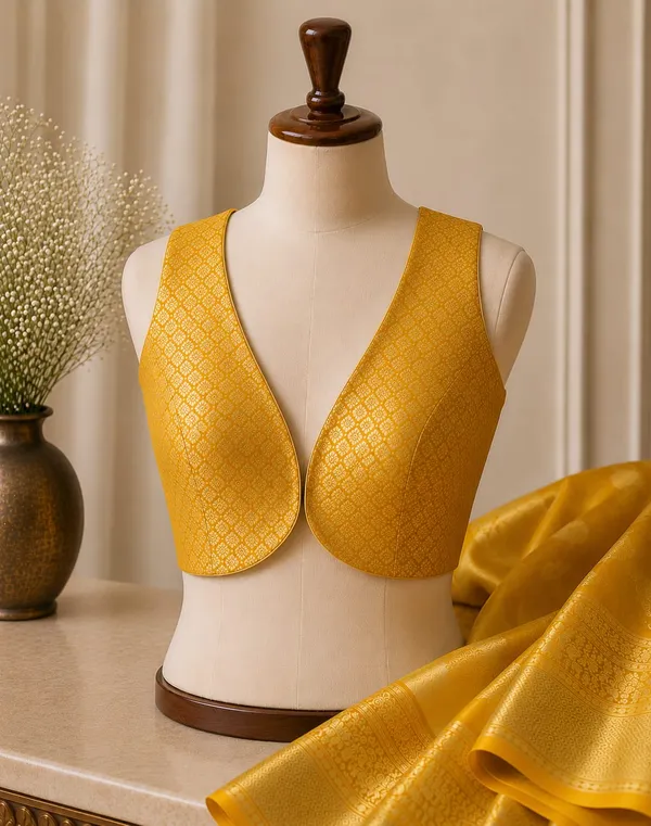 sabyasachi_cut_Yellow__Brocade_blouse_with_sleeveless