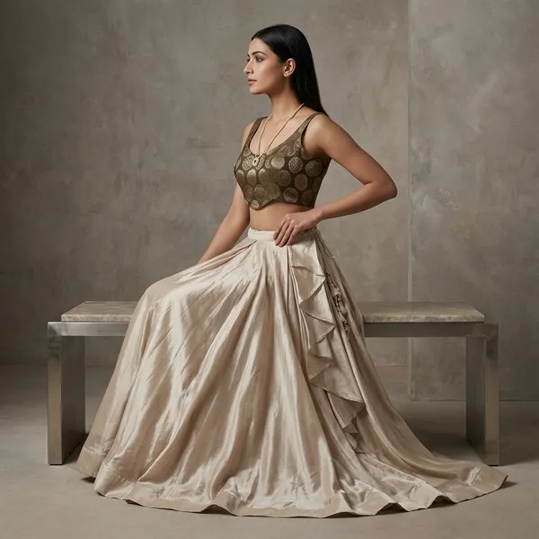 Beige_Embroidered_Crop_Top_And_Skirt_Set_For_Women