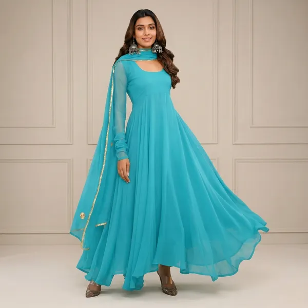 Turquoise_Georgette_Anarkali_Suit_Set_for_Women