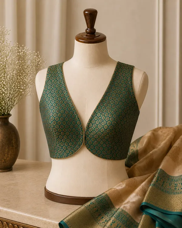 sabyasachi_cut_Green_Brocade_blouse_sleeveless
