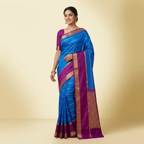 Wine_with_Royal_blue_Mysore_crape_Silk_Saree_with_Golden_Border