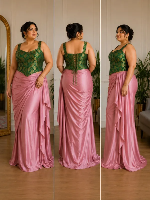 Plus_Size_Emerald_Green_Brocade_Corset_Blouse_with_Boning