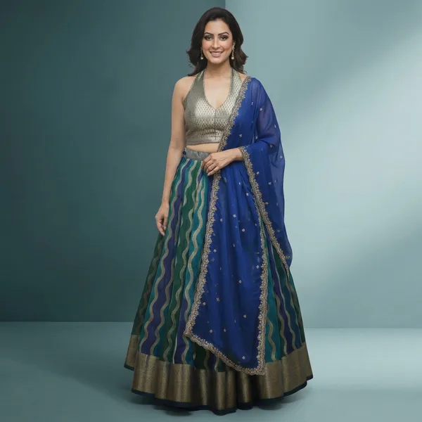 Green_Blue_Wave_Pattern_Embroidered_Lehenga_Choli_Set_for_Women