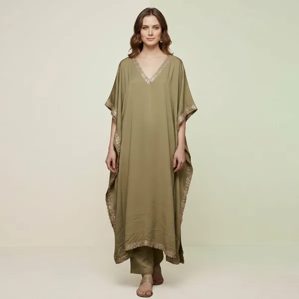 Olive_Green_Embellished__Kaftan_Kurta_Set_for_Women