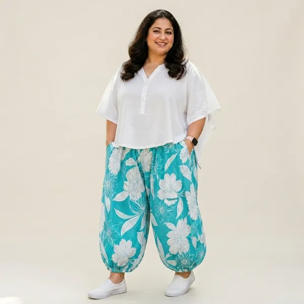 Turquoise_Floral_Print_Wide_Leg_Baloon_Pants_for_Women