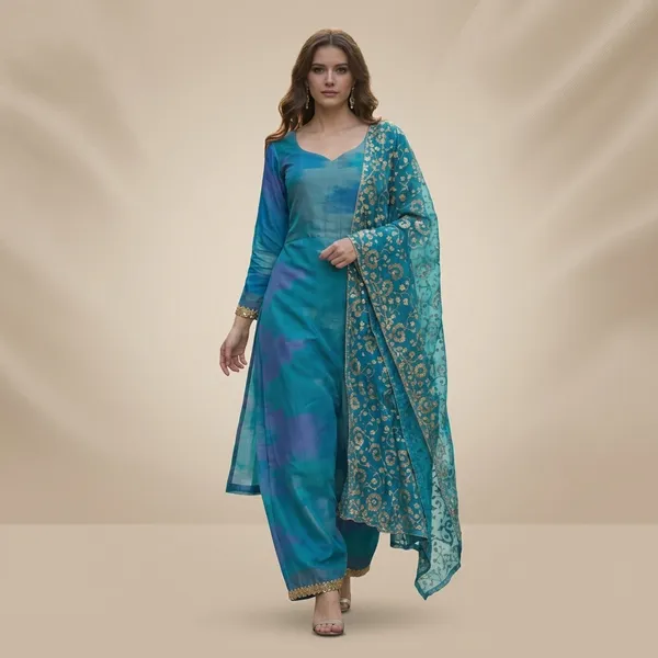 Turquoise_Silk_Blend_Printed_Aline_straight_silk_Kurta_Set_with_dupatta_for_Women