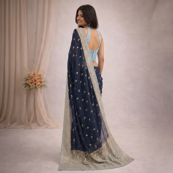 Navy_Blue_Sequin_Embellished_Saree_with_Light_Blue_Blouse