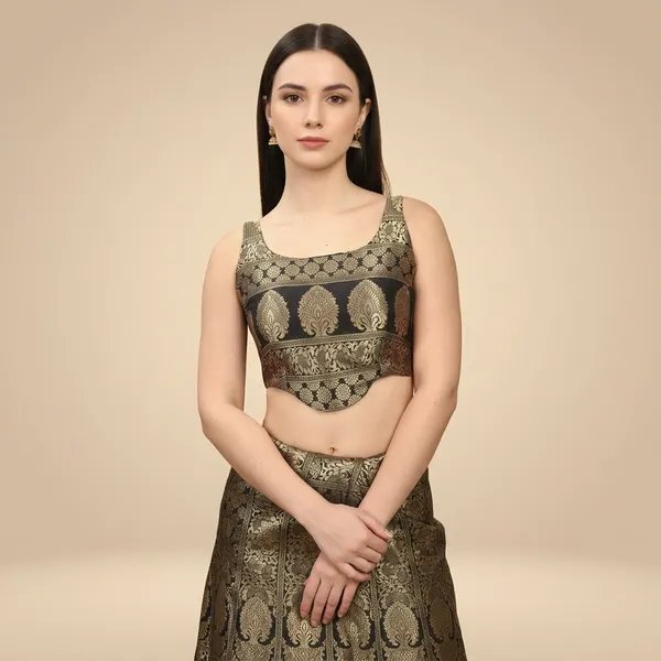 Black_And_Gold_brocade_stiff_corset_blouse_For_Women