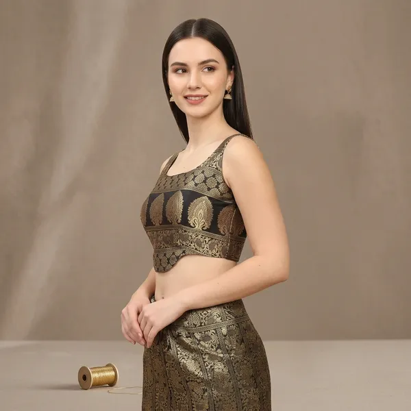 Black_And_Gold_brocade_stiff_corset_blouse_For_Women
