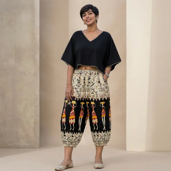 Black_Beige_Warli_Print_Crop_Top_and_Yoga_capri_Set_for_Women