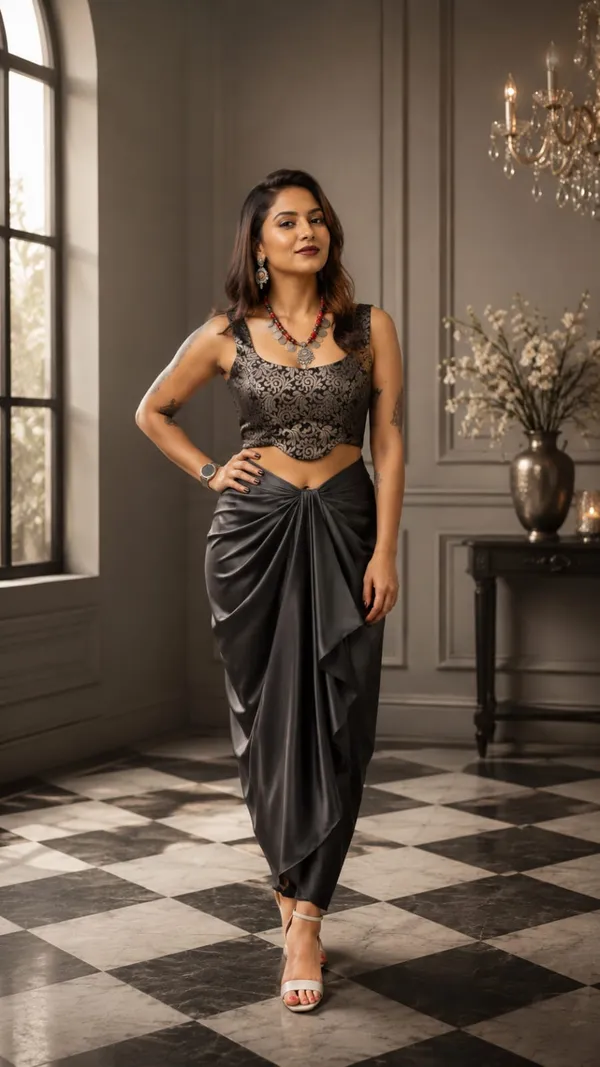 Midnight_Black__Satin_Draped_Skirt_with_Black_and_gold_Brocade_Crop_Top_Set