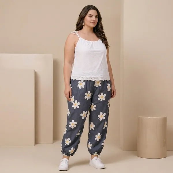 Black_&White_Daisy_Print_Cotton_Lounge_Pants_for_Women