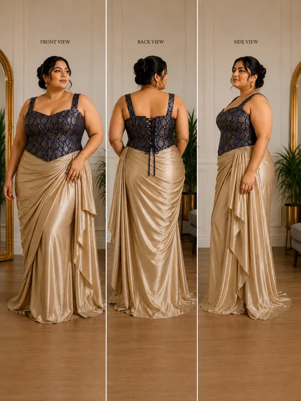 Plus_Size_Navy_Blue_Brocade_Corset_Blouse_with_Boning