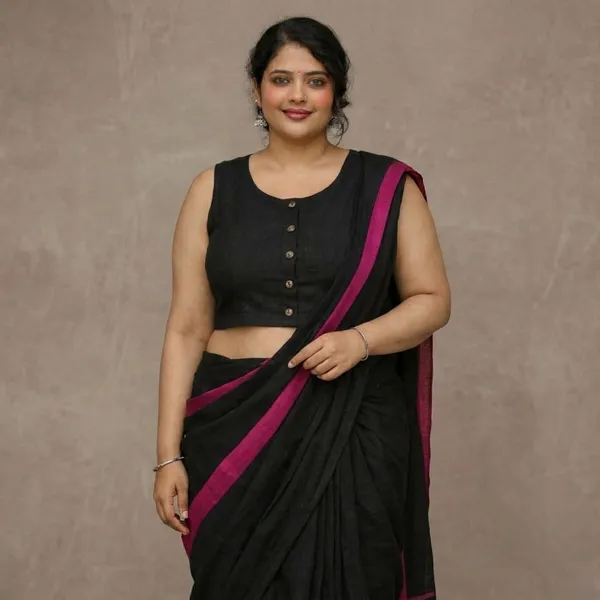 Black_linen_Cotton_Sleeveless_Saree_Blouse