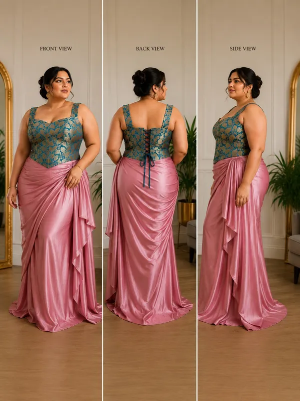 Plus_Size_Peacock_Blue_Brocade_Corset_Blouse_with_Boning