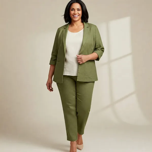Olive_Green_Linen_cotton_Formal_Blazer_And_Trouser_Suit_Set_For_Women