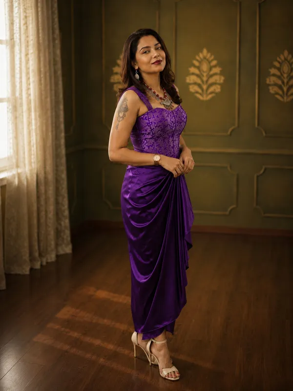 Royal_Purple_Satin_Draped_Skirt_with_Purple_Brocade_Corset_Crop_Top_Set
