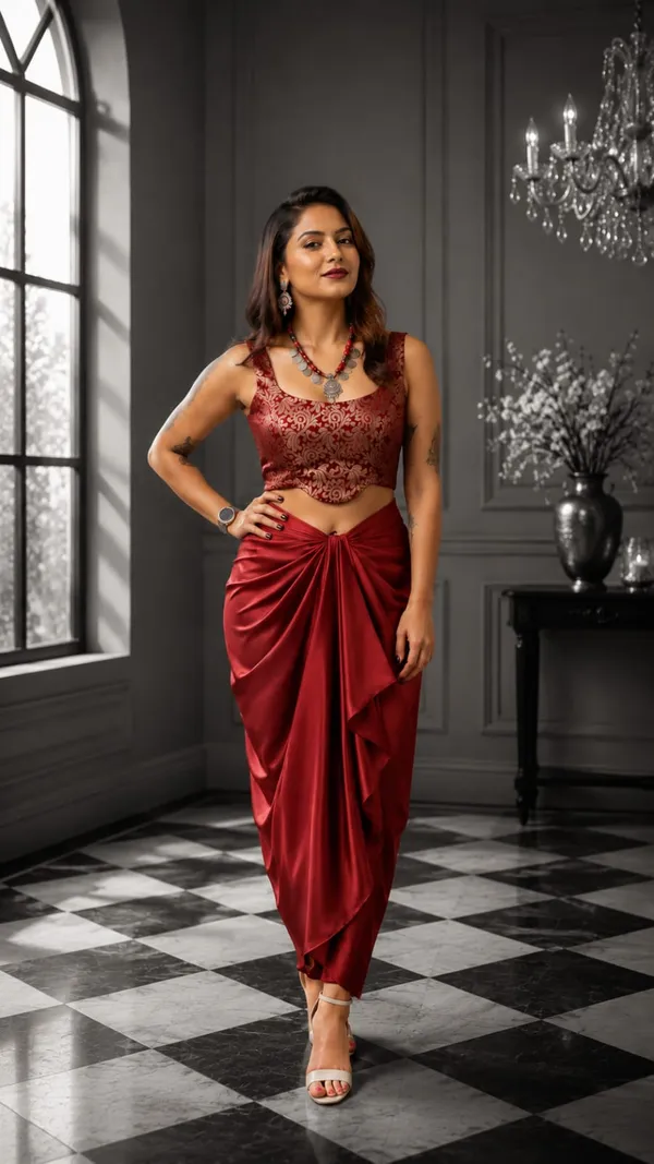Ruby_Red_Satin_Draped_Skirt_with_Brocade_Crop_Top_Set