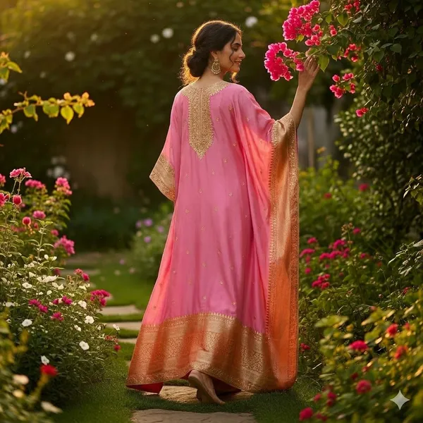 Pink_Silk_Embroidered_zari_Kaftan_Dress_for_Women