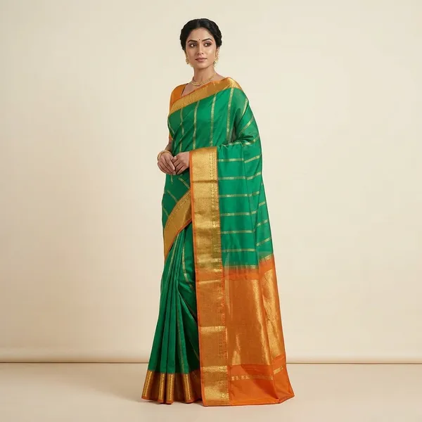 Mustard_Yellow_with_Green_Mysore_crape_Silk_Saree_with_Golden_Border