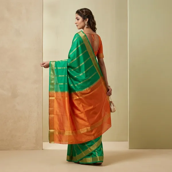 Mustard_Yellow_with_Green_Mysore_crape_Silk_Saree_with_Golden_Border